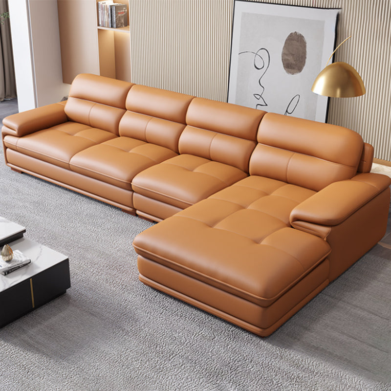 Nordic Stationary Genuine Leather Living Room Recessed Arm Sofa Chaise Orange Right Clearhalo 'furn' 'furn_sectionals' 'Furniture' 'Living Room Furniture' 'Sectionals' 5981905