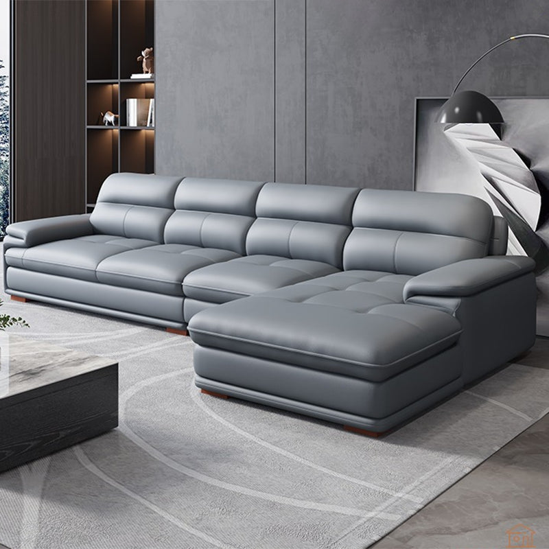 Nordic Stationary Genuine Leather Living Room Recessed Arm Sofa Chaise Gray Blue Right Clearhalo 'furn' 'furn_sectionals' 'Furniture' 'Living Room Furniture' 'Sectionals' 5981910