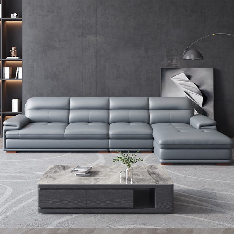 Nordic Stationary Genuine Leather Living Room Recessed Arm Sofa Chaise Clearhalo 'furn' 'furn_sectionals' 'Furniture' 'Living Room Furniture' 'Sectionals' 5981911