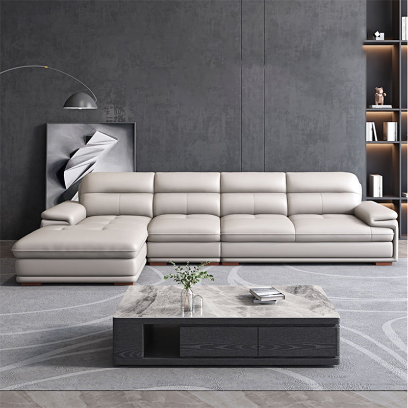 Nordic Stationary Genuine Leather Living Room Recessed Arm Sofa Chaise Clearhalo 'furn' 'furn_sectionals' 'Furniture' 'Living Room Furniture' 'Sectionals' 5981912