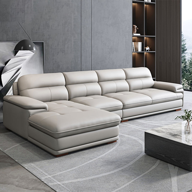 Nordic Stationary Genuine Leather Living Room Recessed Arm Sofa Chaise Light Gray Left Clearhalo 'furn' 'furn_sectionals' 'Furniture' 'Living Room Furniture' 'Sectionals' 5981914