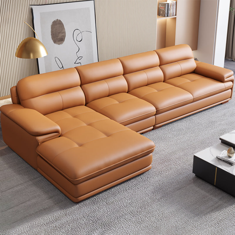 Nordic Stationary Genuine Leather Living Room Recessed Arm Sofa Chaise Orange Left Clearhalo 'furn' 'furn_sectionals' 'Furniture' 'Living Room Furniture' 'Sectionals' 5981916