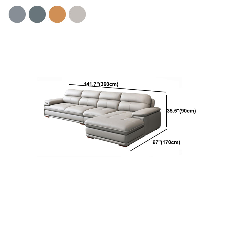 Nordic Stationary Genuine Leather Living Room Recessed Arm Sofa Chaise Clearhalo 'furn' 'furn_sectionals' 'Furniture' 'Living Room Furniture' 'Sectionals' 5981918
