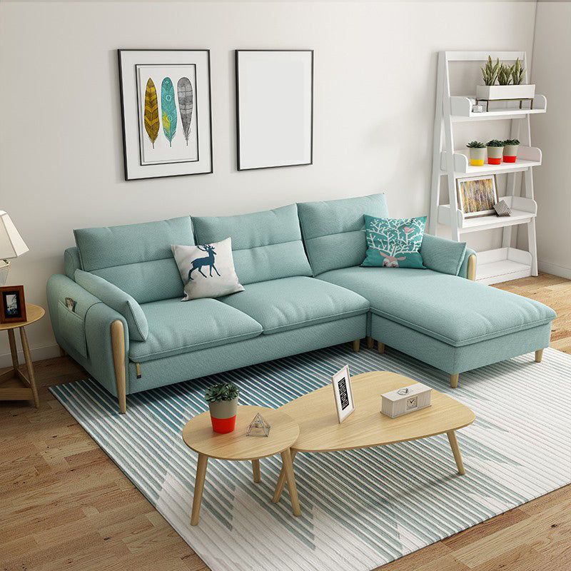 Nordic Living Room Sofa Pillow Top Arm Cushions Wooden Sofa Chaise Lake Blue Clearhalo 'furn' 'furn_sectionals' 'Furniture' 'Living Room Furniture' 'Sectionals' 5981934