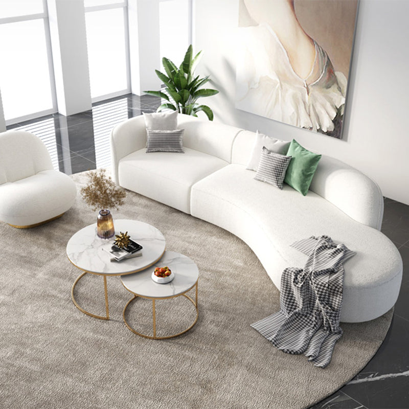 Nordic Stationary Living Room Tuxedo Arm White Curved Sofa Chaise