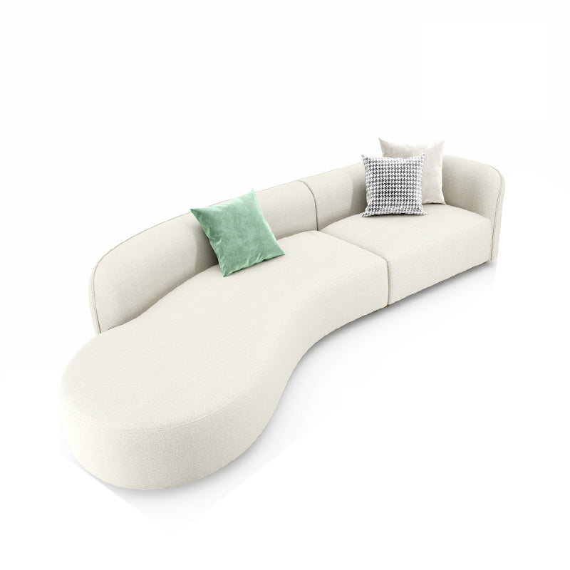 Nordic Stationary Living Room Tuxedo Arm White Curved Sofa Chaise