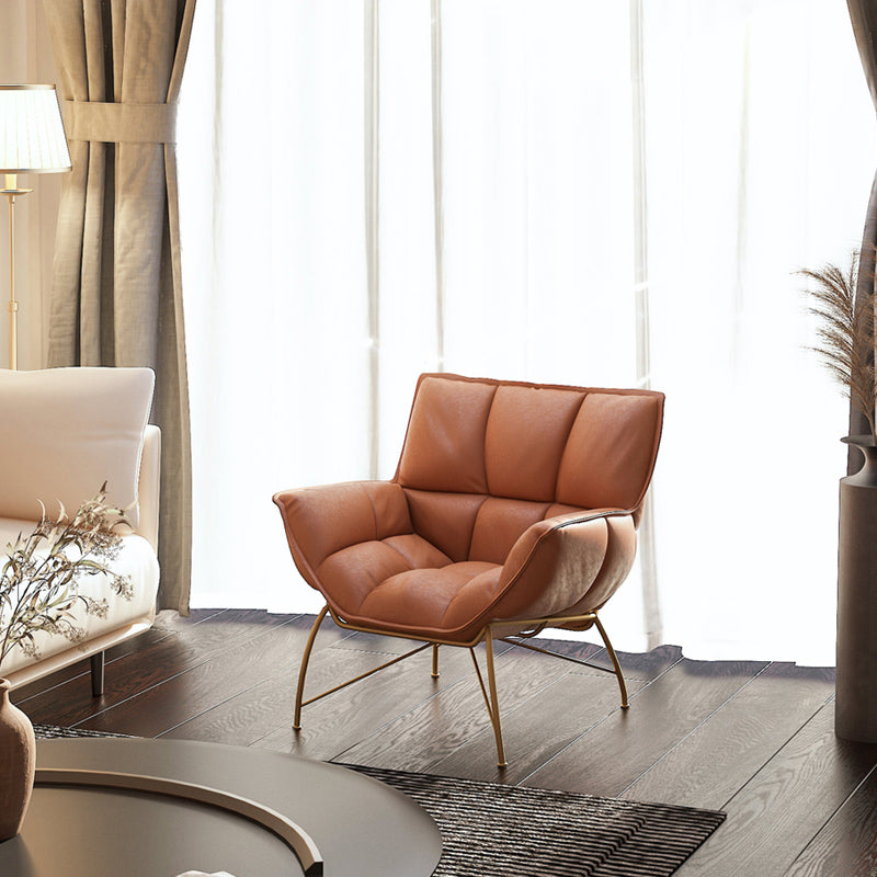 Faux Leather Arm Chair 27.55" Wide Arms Included Accent Chair with Biscuit Back