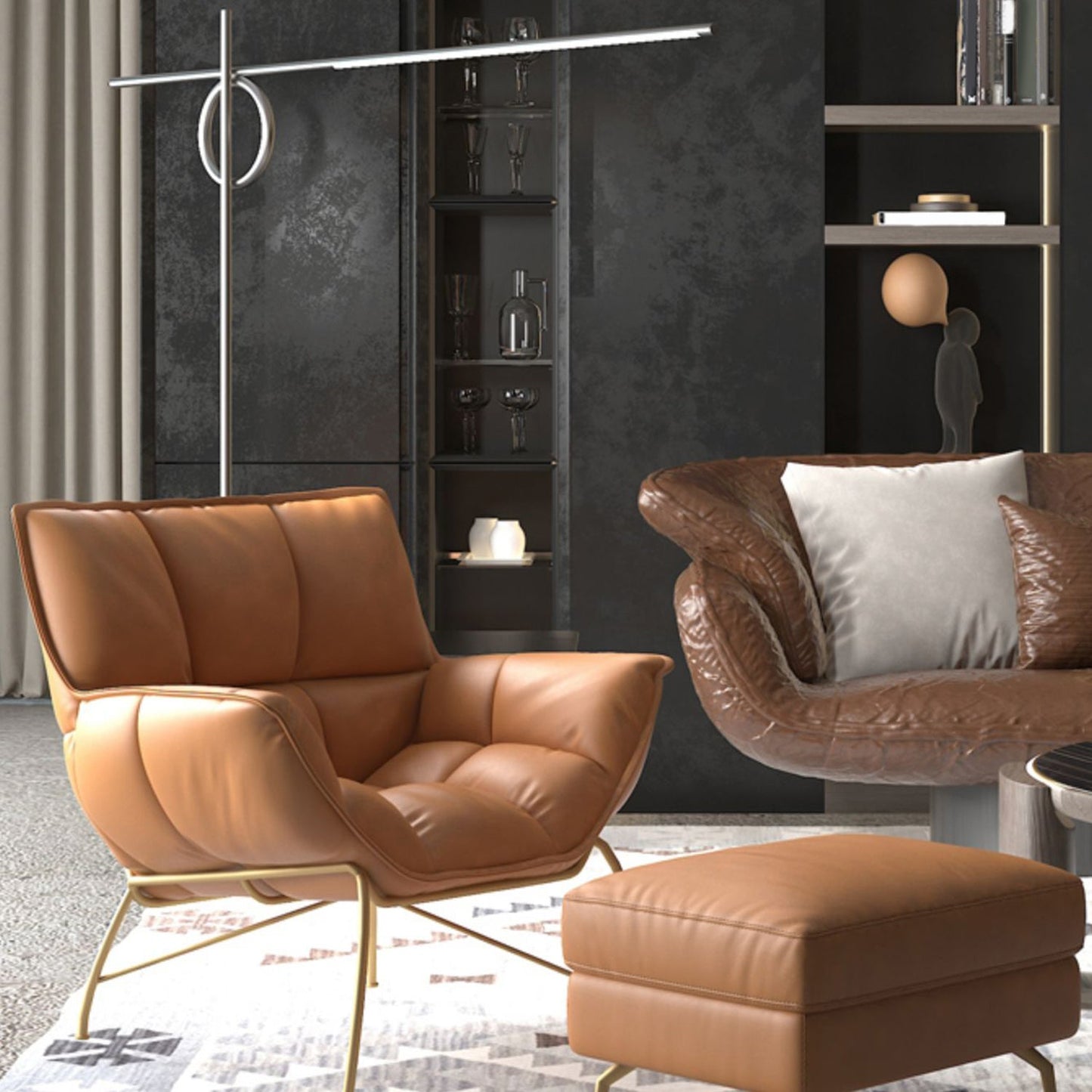 Faux Leather Arm Chair 27.55" Wide Arms Included Accent Chair with Biscuit Back