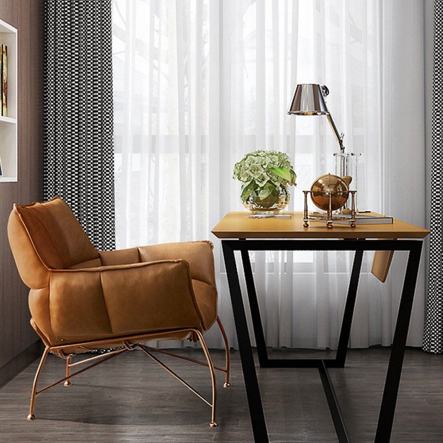 Faux Leather Arm Chair 27.55" Wide Arms Included Accent Chair with Biscuit Back