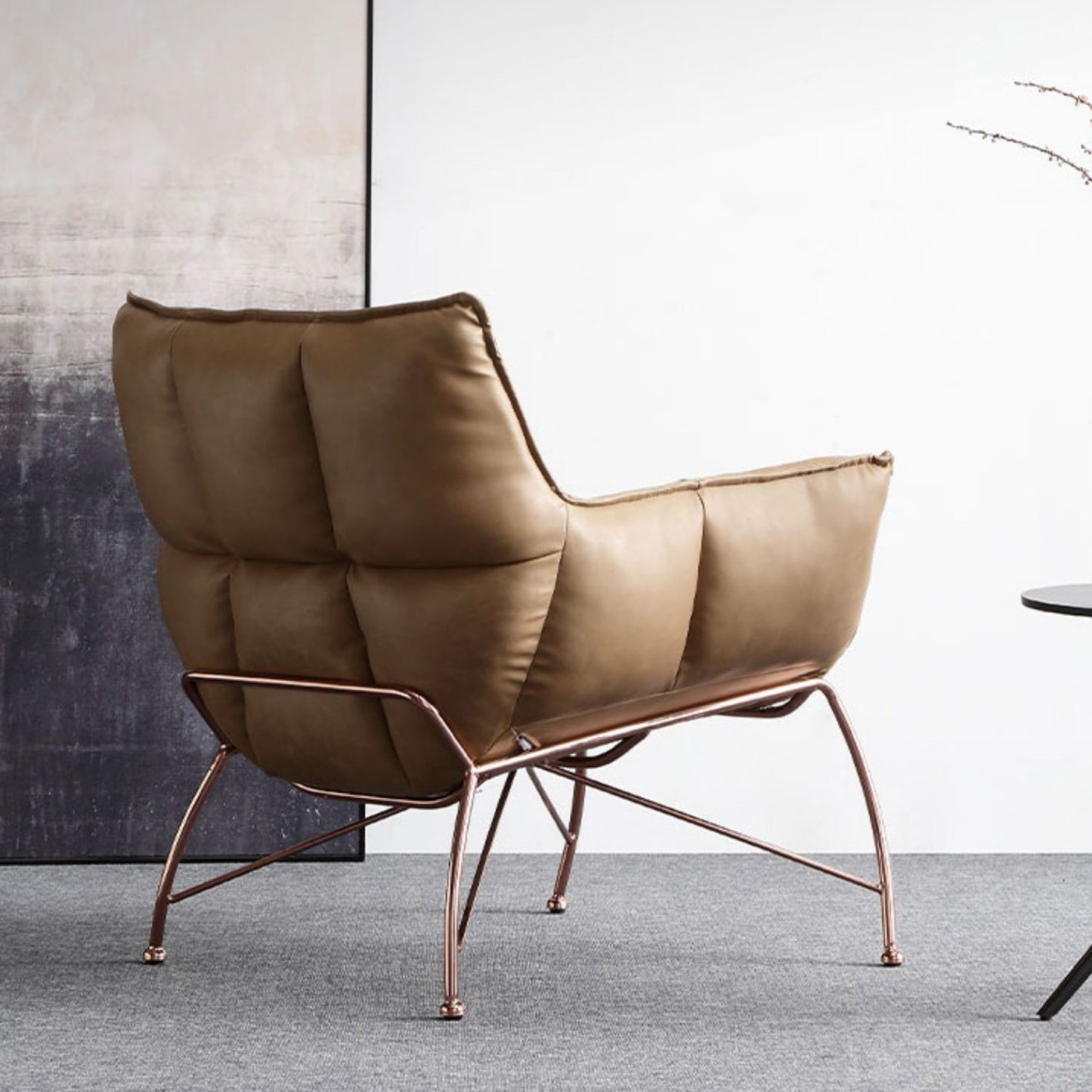 Faux Leather Arm Chair 27.55" Wide Arms Included Accent Chair with Biscuit Back