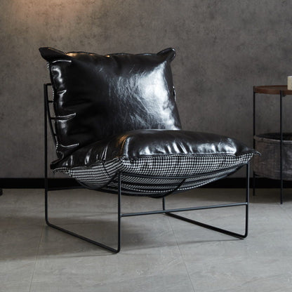 Contemporary Faux Leather Armless Pillow Back with Black Legs Lounge Chair Black 1 Piece Clearhalo 'Accent Chairs' 'accent_chairs' 'Chairs & Seating' 'furn' 'furn_accent_chairs' 'Furniture' 'Living Room Furniture' 5982095