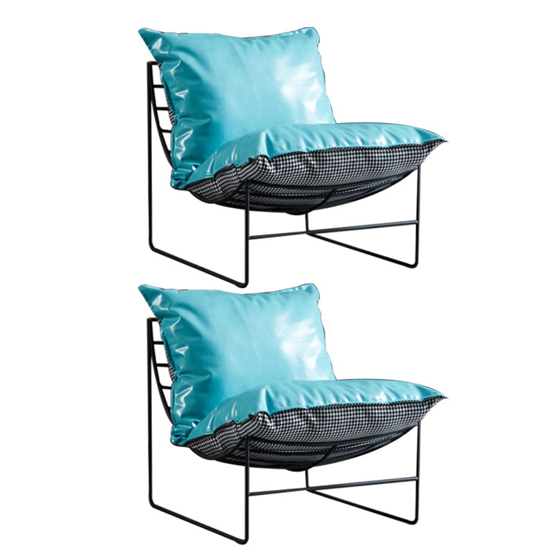Contemporary Faux Leather Armless Pillow Back with Black Legs Lounge Chair Blue 2 Piece Set Clearhalo 'Accent Chairs' 'accent_chairs' 'Chairs & Seating' 'furn' 'furn_accent_chairs' 'Furniture' 'Living Room Furniture' 5982097