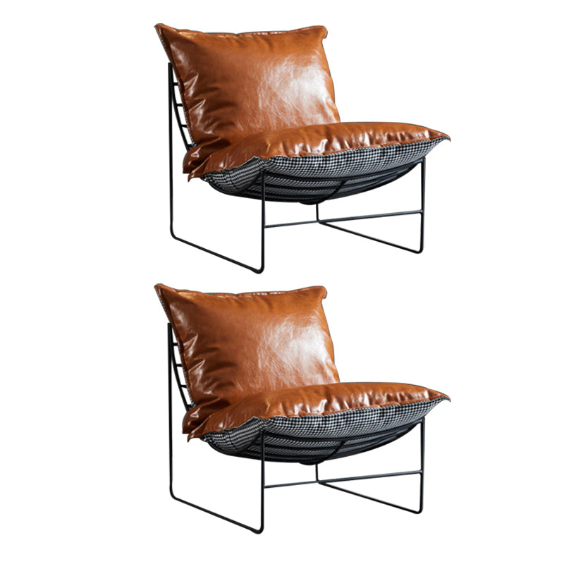 Contemporary Faux Leather Armless Pillow Back with Black Legs Lounge Chair Brown 2 Piece Set Clearhalo 'Accent Chairs' 'accent_chairs' 'Chairs & Seating' 'furn' 'furn_accent_chairs' 'Furniture' 'Living Room Furniture' 5982099