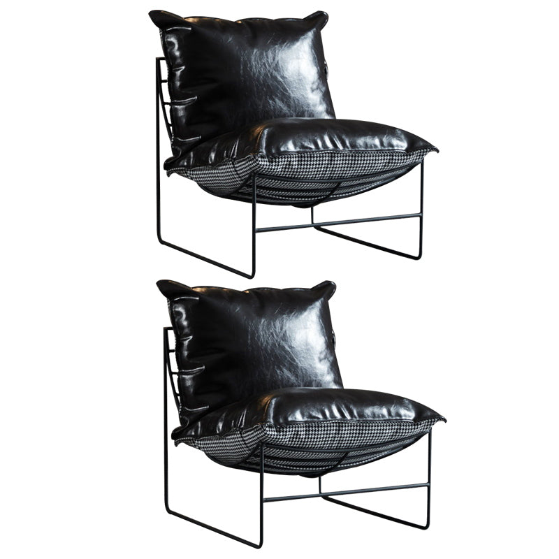 Contemporary Faux Leather Armless Pillow Back with Black Legs Lounge Chair Black 2 Piece Set Clearhalo 'Accent Chairs' 'accent_chairs' 'Chairs & Seating' 'furn' 'furn_accent_chairs' 'Furniture' 'Living Room Furniture' 5982103