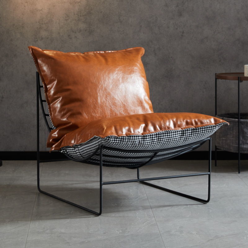 Contemporary Faux Leather Armless Pillow Back with Black Legs Lounge Chair Clearhalo 'Accent Chairs' 'accent_chairs' 'Chairs & Seating' 'furn' 'furn_accent_chairs' 'Furniture' 'Living Room Furniture' 5982106