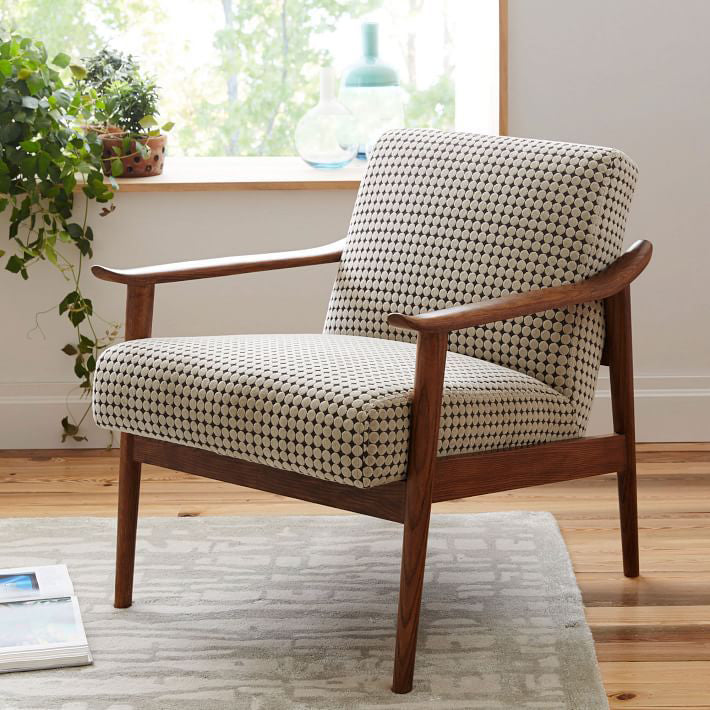 Nordic Arms Included Basic Four Leg Square Cushion Back Arms Armchair