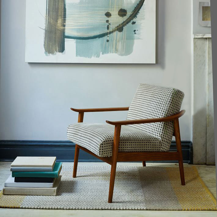 Nordic Arms Included Basic Four Leg Square Cushion Back Arms Armchair