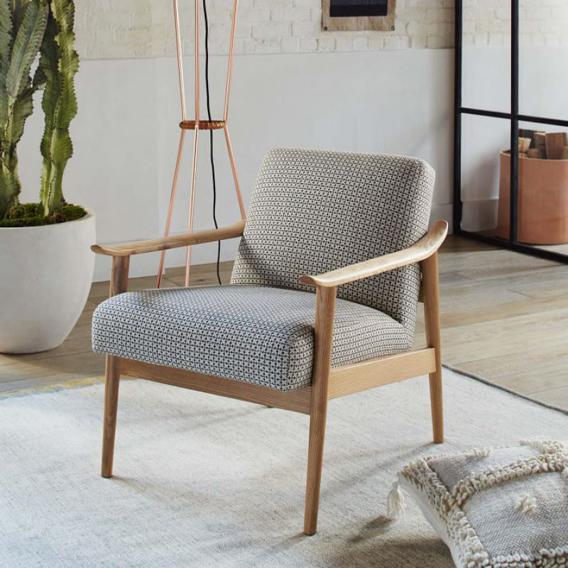 Nordic Arms Included Basic Four Leg Square Cushion Back Arms Armchair