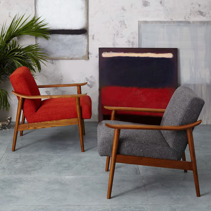 Nordic Arms Included Basic Four Leg Square Cushion Back Arms Armchair