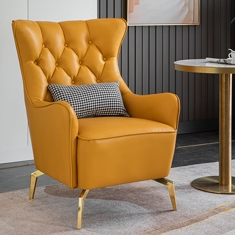 Glam Faux Leather Arms Included with Pillow Fixed Back Lounge Chair