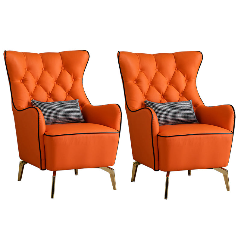 Glam Faux Leather Arms Included with Pillow Fixed Back Lounge Chair