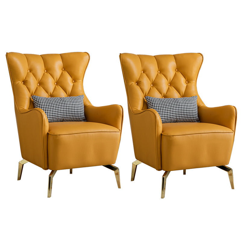 Glam Faux Leather Arms Included with Pillow Fixed Back Lounge Chair