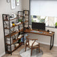 Solid Wood L-Shape Writing Desk Modern Office Meeting Desk Office with Bookshelf