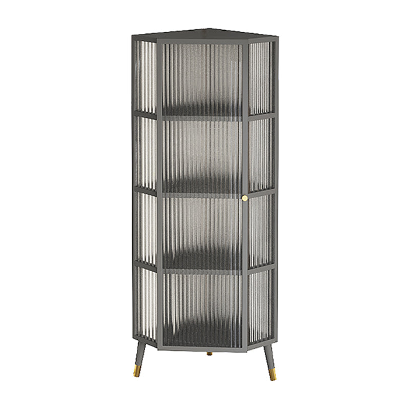 Metal Industrial Curio Cabinet Glass Doors Display Cabinet for Living Room, 16"L X 16"W 16"L x 16"W x 53"H Grey Clearhalo 'Display & China Cabinets' 'display_china_cabinets' 'furn' 'furn_display_china_cabinets' 'Furniture' 'Kitchen & Dining Furniture' 5982307