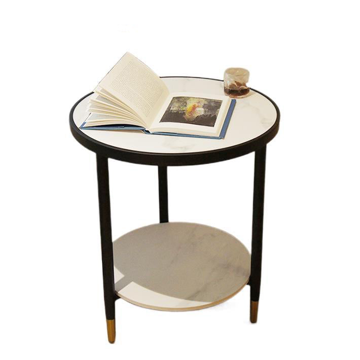 Nightand de table à accent en marbre faux contemporain 22,8 "Table table de nuit de lit avec 2 étagères