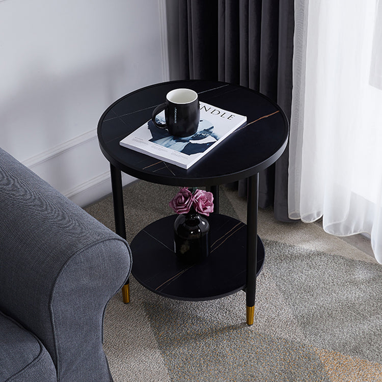 Nightand de table à accent en marbre faux contemporain 22,8 "Table table de nuit de lit avec 2 étagères