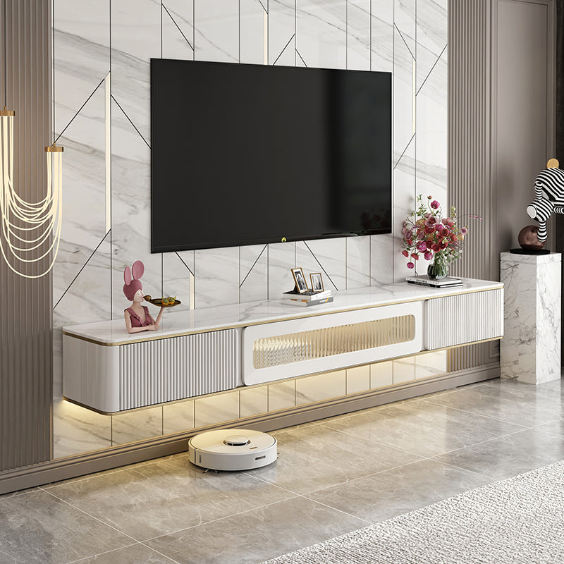White Stone TV Stand Glam TV Media Stand with Storage for Living Room