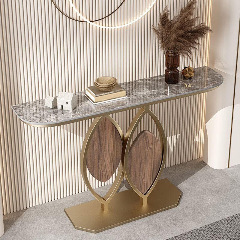Glam Iron Console Sofa Tafel Half Moon Stone Console Accent Table voor Hall