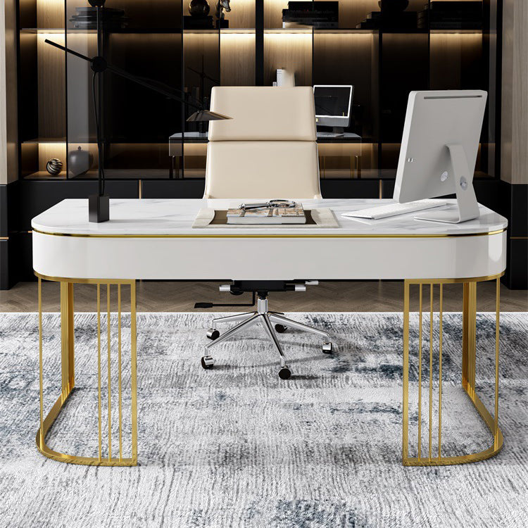 Escritorio de escritura de glam beige con escritorio de oficina de cajones de 23.6 "de ancho para la oficina