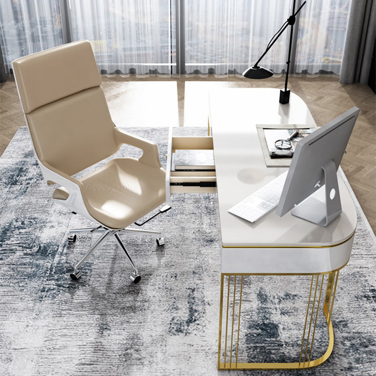 Escritorio de escritura de glam beige con escritorio de oficina de cajones de 23.6 "de ancho para la oficina