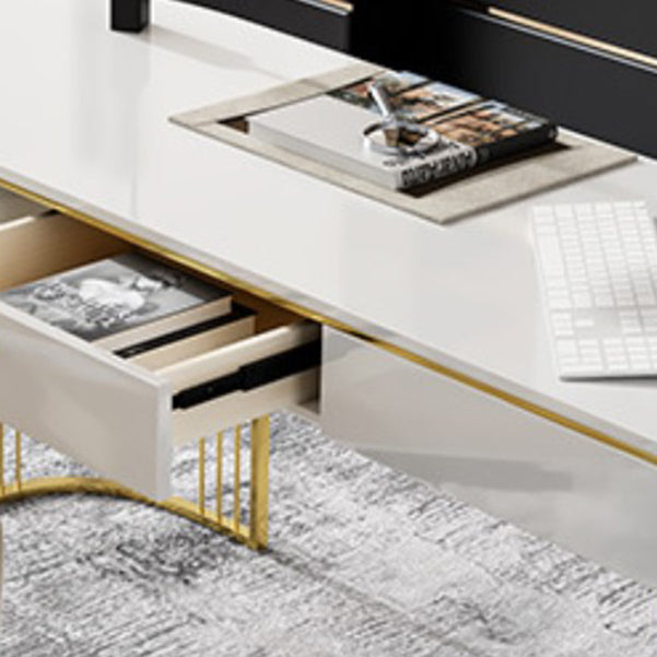 Escritorio de escritura de glam beige con escritorio de oficina de cajones de 23.6 "de ancho para la oficina