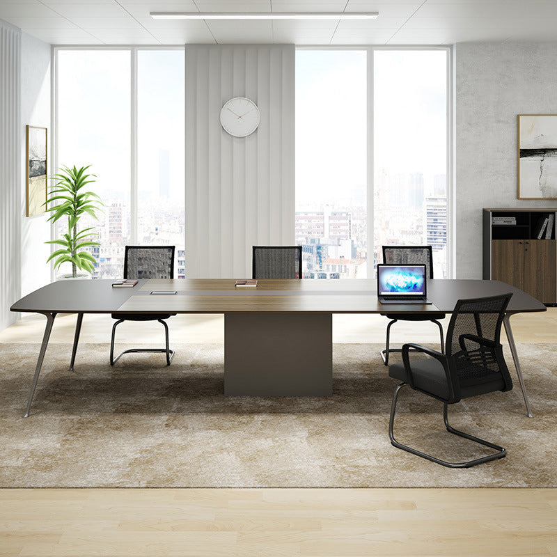 Brown Industrial Office Desk with Iron Pin Legs Artificial Wood Writing Desk Parsons 126"L x 54"W x 30"H Clearhalo 'furn' 'furn_office_desk' 'Furniture' 'Office Desks' 'Office Furniture' 'office_desk' 5983456