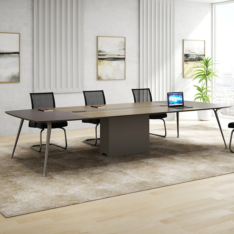 Brown Industrial Office Desk with Iron Pin Legs Artificial Wood Writing Desk Parsons 94.5"L x 47.2"W x 29.5"H Clearhalo 'furn' 'furn_office_desk' 'Furniture' 'Office Desks' 'Office Furniture' 'office_desk' 5983457