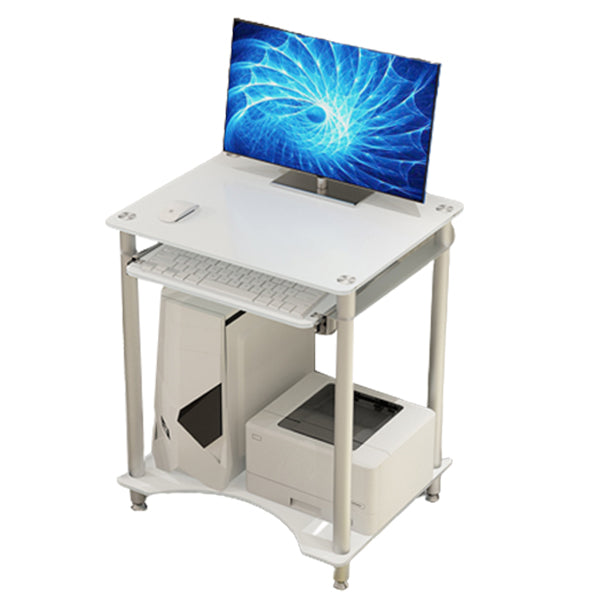 Contemporary Glass Computer Desk Keyboard Tray Rectangular Office Desk 23.5"L x 19.7"W x 29.1"H White No Shelf Clearhalo 'furn' 'furn_office_desk' 'Furniture' 'Office Desks' 'Office Furniture' 'office_desk' 5983553