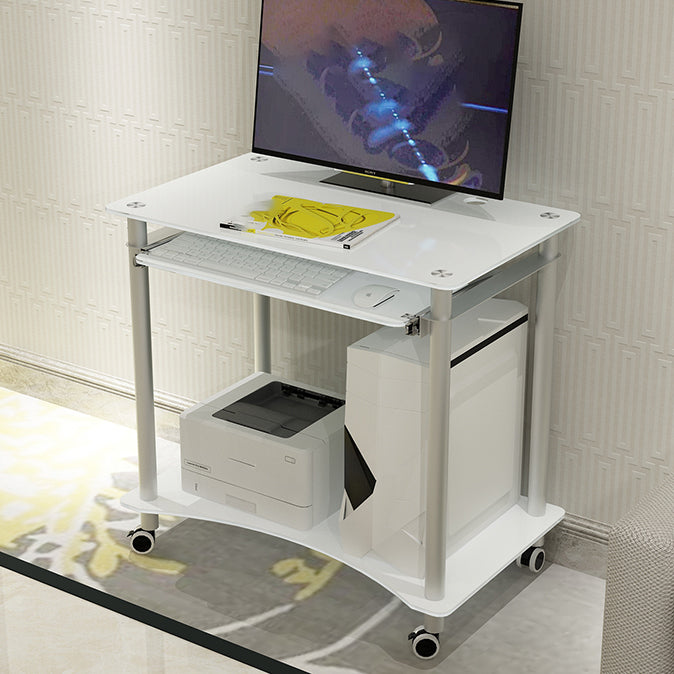 Contemporary Glass Computer Desk Keyboard Tray Rectangular Office Desk 31"L x 20"W x 30"H White No Shelf Clearhalo 'furn' 'furn_office_desk' 'Furniture' 'Office Desks' 'Office Furniture' 'office_desk' 5983556