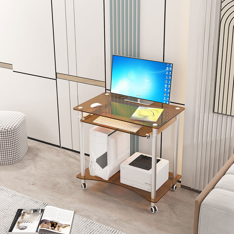 Contemporary Glass Computer Desk Keyboard Tray Rectangular Office Desk 31"L x 20"W x 30"H Tan No Shelf Clearhalo 'furn' 'furn_office_desk' 'Furniture' 'Office Desks' 'Office Furniture' 'office_desk' 5983558