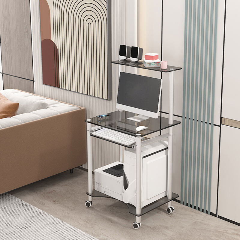 Contemporary Glass Computer Desk Keyboard Tray Rectangular Office Desk 24"L x 20"W x 30"H Grey Shelves Clearhalo 'furn' 'furn_office_desk' 'Furniture' 'Office Desks' 'Office Furniture' 'office_desk' 5983559