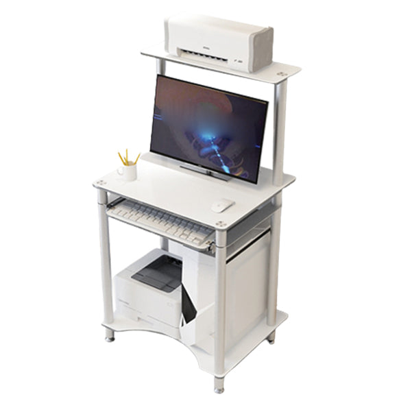 Contemporary Glass Computer Desk Keyboard Tray Rectangular Office Desk 23.5"L x 19.7"W x 29.1"H White Shelves Clearhalo 'furn' 'furn_office_desk' 'Furniture' 'Office Desks' 'Office Furniture' 'office_desk' 5983560