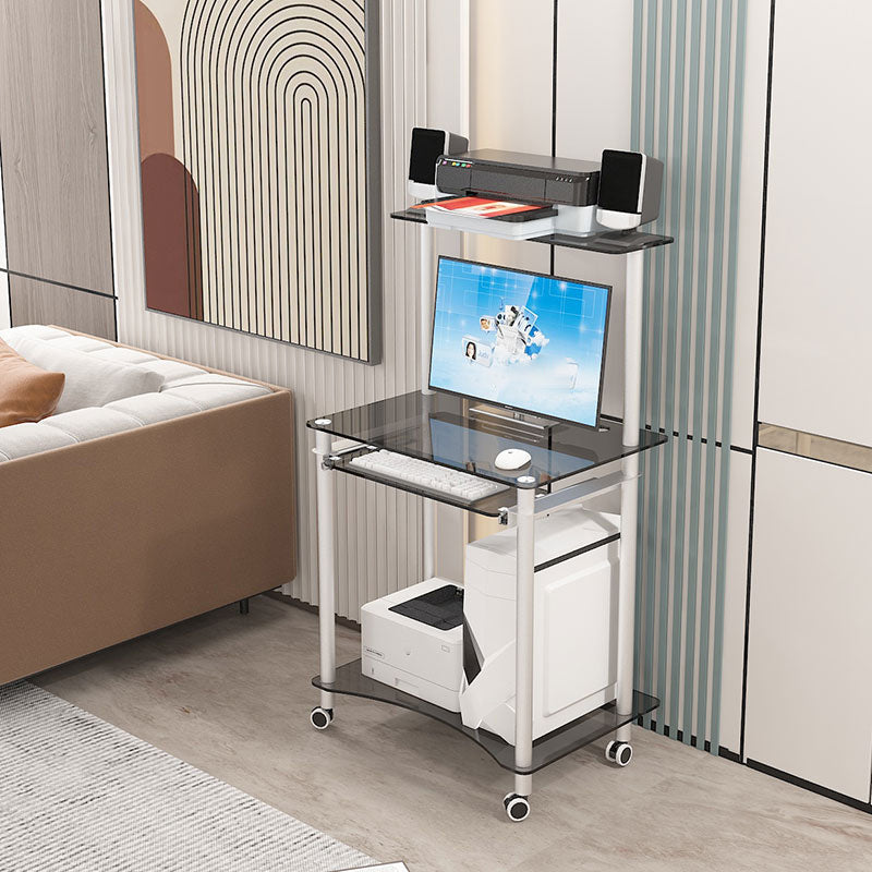 Contemporary Glass Computer Desk Keyboard Tray Rectangular Office Desk 28"L x 20"W x 30"H Grey Shelves Clearhalo 'furn' 'furn_office_desk' 'Furniture' 'Office Desks' 'Office Furniture' 'office_desk' 5983567