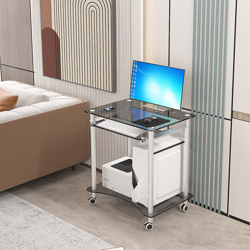 Contemporary Glass Computer Desk Keyboard Tray Rectangular Office Desk 28"L x 20"W x 30"H Grey No Shelf Clearhalo 'furn' 'furn_office_desk' 'Furniture' 'Office Desks' 'Office Furniture' 'office_desk' 5983572