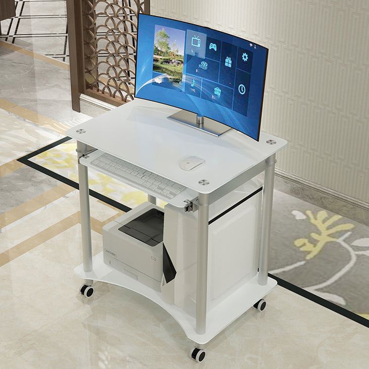 Contemporary Glass Computer Desk Keyboard Tray Rectangular Office Desk 28"L x 20"W x 30"H White No Shelf Clearhalo 'furn' 'furn_office_desk' 'Furniture' 'Office Desks' 'Office Furniture' 'office_desk' 5983574