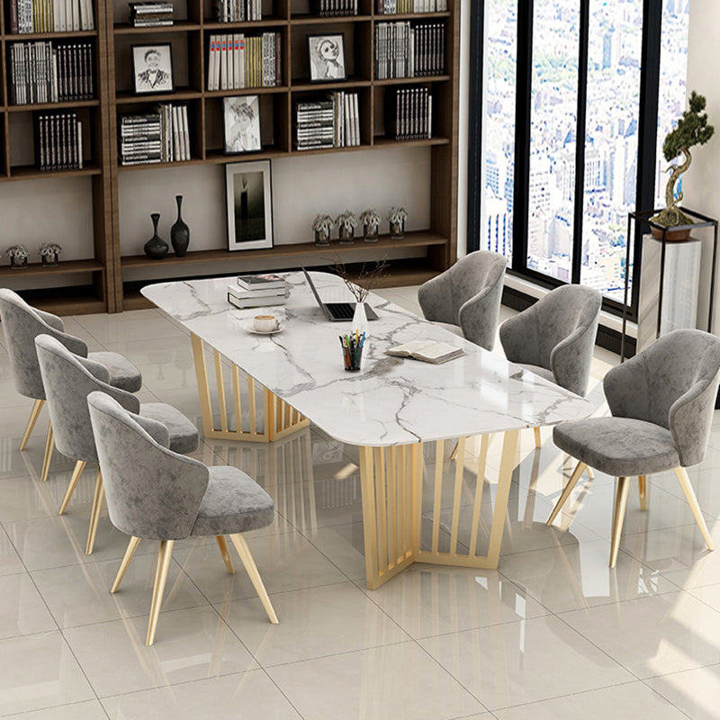 Escritorio de oficina curvado de glamour de mármol blanco escritorio de escritura con patas de metal