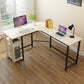 H-Shape Wooden Writing Desk Keyboard Tray Bedroom L-Shape Office Desk with Metal Legs