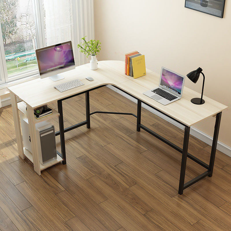 H-Shape Wooden Writing Desk Keyboard Tray Bedroom L-Shape Office Desk with Metal Legs