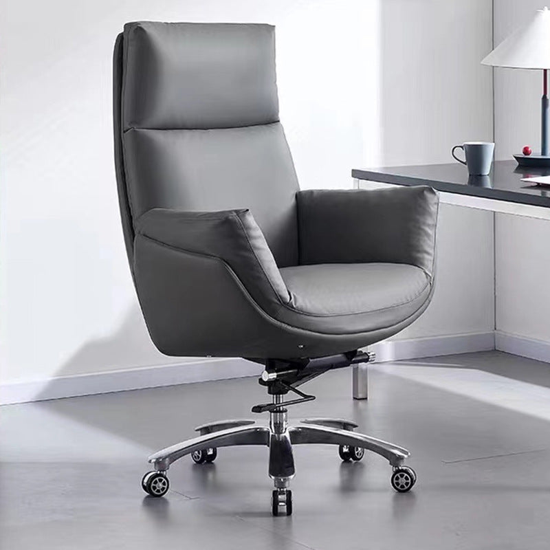 Contemporary Office Chair Wheels Leather High Back Executive Chair 1 Piece Gray Clearhalo 'furn' 'furn_office_chair' 'Furniture' 'Office Chairs' 'Office Furniture' 'office_chair' 5983748