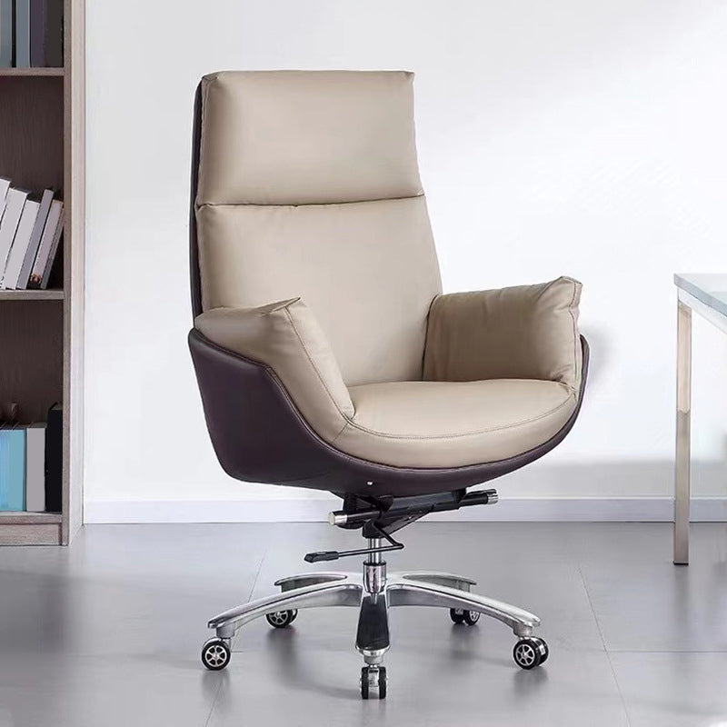 Contemporary Office Chair Wheels Leather High Back Executive Chair 1 Piece Brown Clearhalo 'furn' 'furn_office_chair' 'Furniture' 'Office Chairs' 'Office Furniture' 'office_chair' 5983757